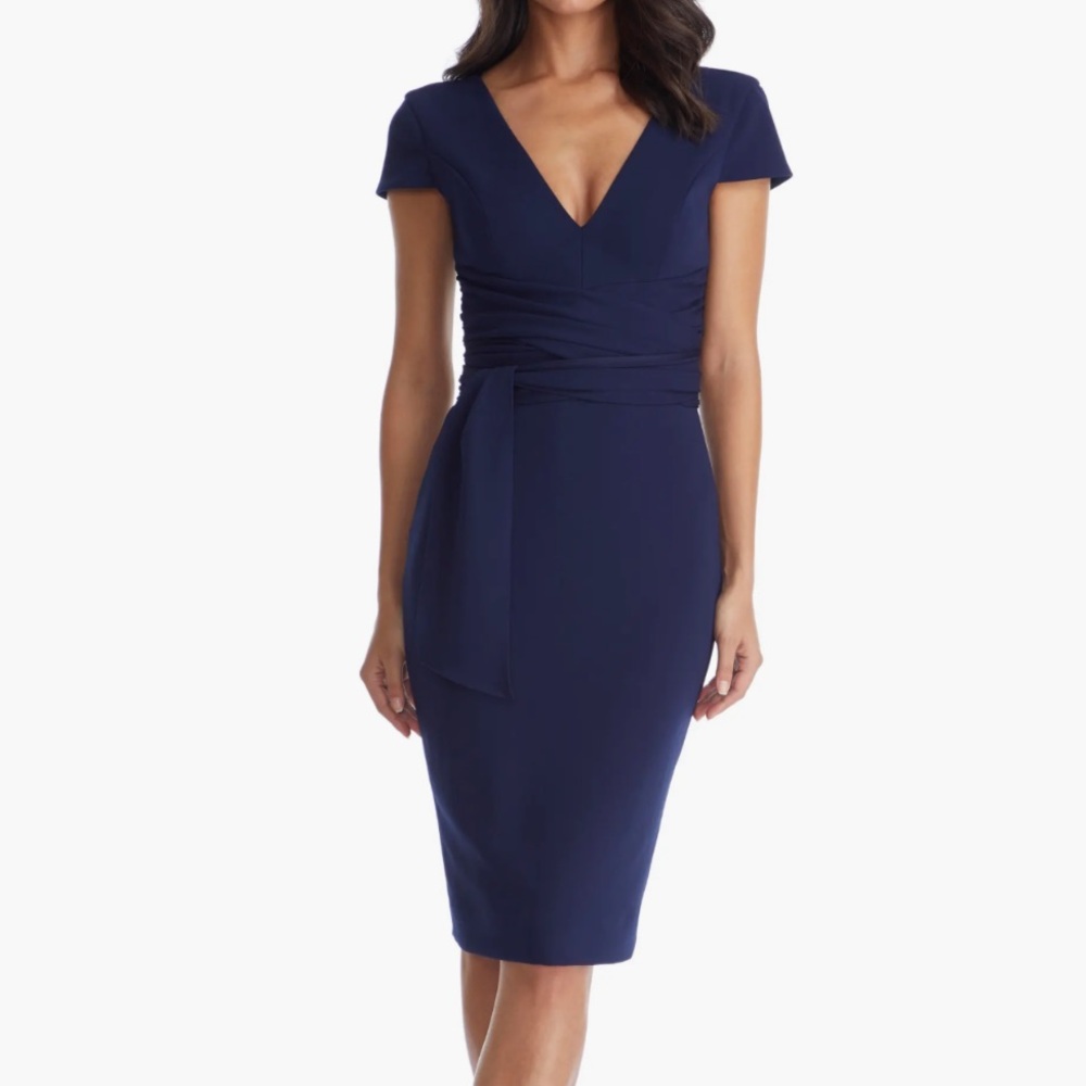 New Dress the Population Dana Wrap Waist Cocktail Dress in Navy Size XL